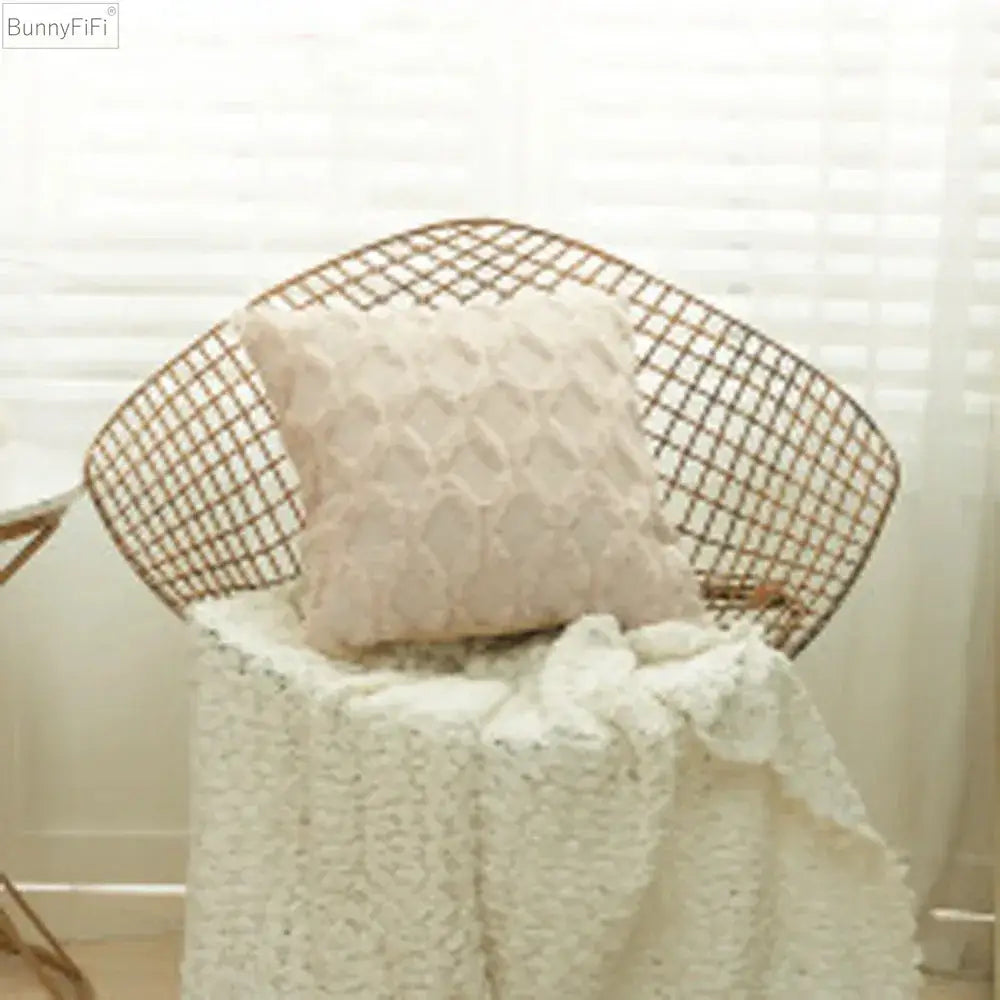 White embroidered diamond cushion cover for living room decor