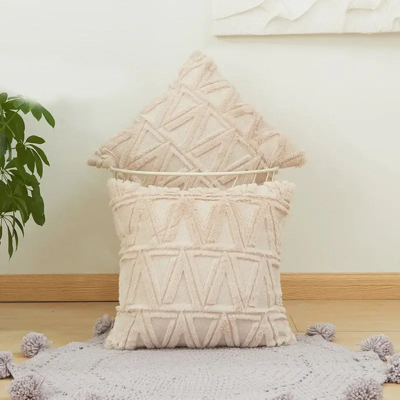 White embroidered diamond cushion cover for living room decor