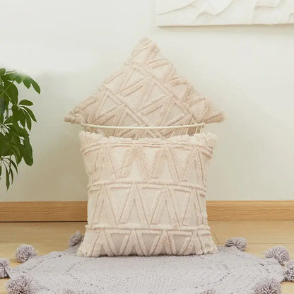 White embroidered diamond cushion cover for living room decor
