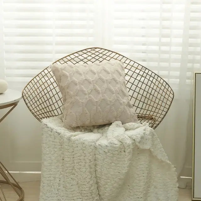 White embroidered diamond cushion cover for living room decor