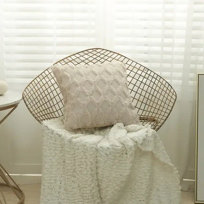White embroidered diamond cushion cover for living room decor