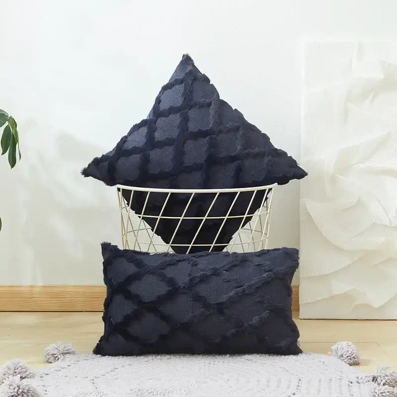 White embroidered diamond cushion cover for living room decor