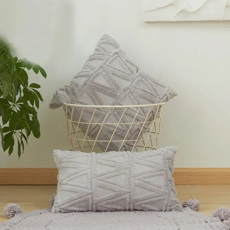 White embroidered diamond cushion cover for living room decor