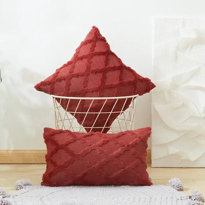 White embroidered diamond cushion cover for living room decor