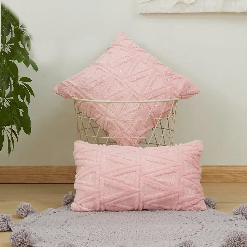 White embroidered diamond cushion cover for living room decor