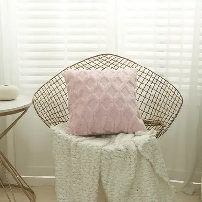 White embroidered diamond cushion cover for living room decor