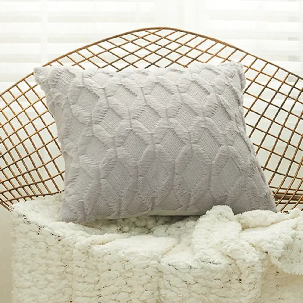 White embroidered diamond cushion cover for living room decor