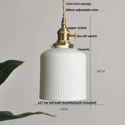 White enamel pendant light with ceramic knob switch kitchen lamp