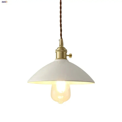 White enamel pendant light with ceramic knob switch kitchen lamp