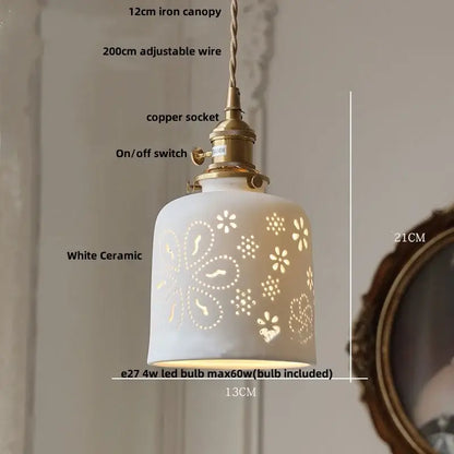 White enamel pendant light with ceramic knob switch kitchen lamp