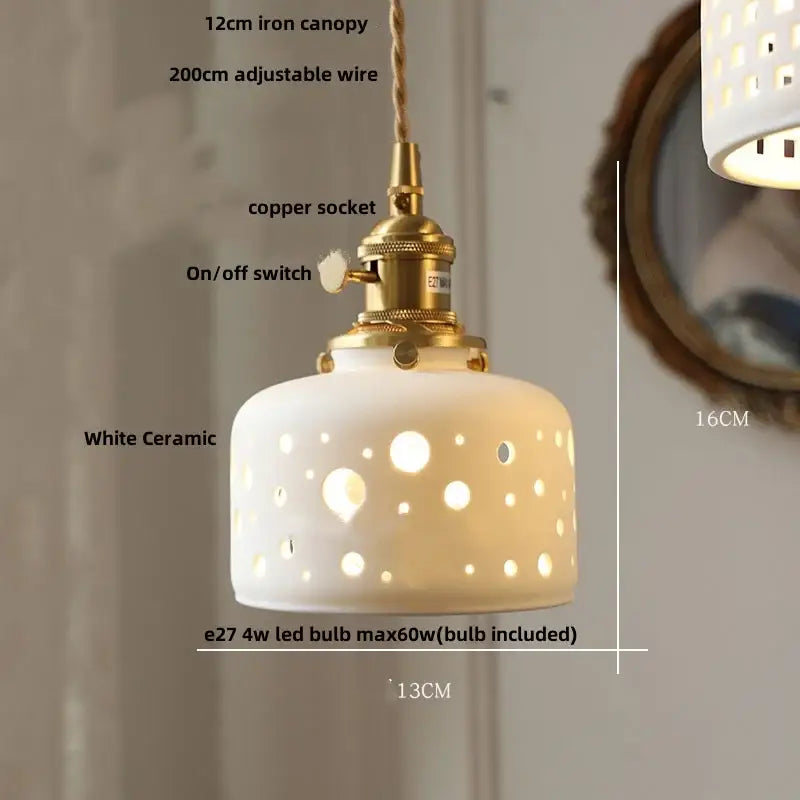 White enamel pendant light with ceramic knob switch kitchen lamp