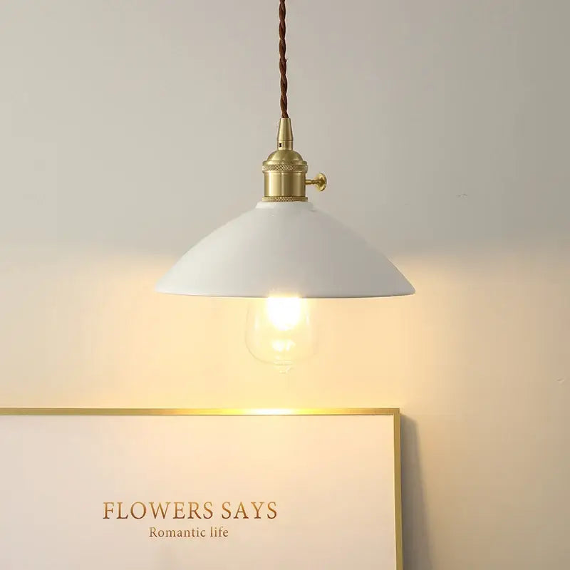 White enamel pendant light with ceramic knob switch kitchen lamp