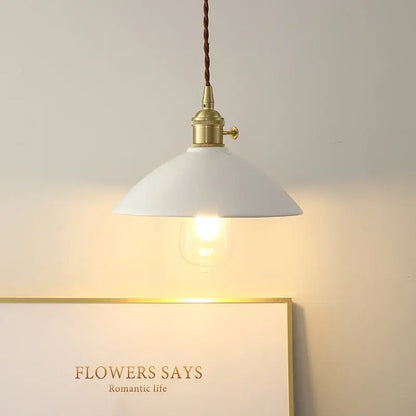 White enamel pendant light with ceramic knob switch kitchen lamp
