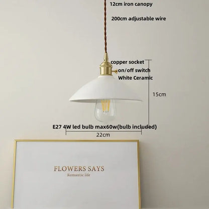 White enamel pendant light with ceramic knob switch kitchen lamp