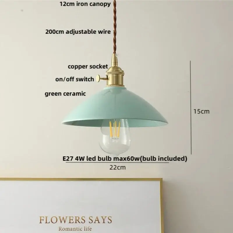 White enamel pendant light with ceramic knob switch kitchen lamp