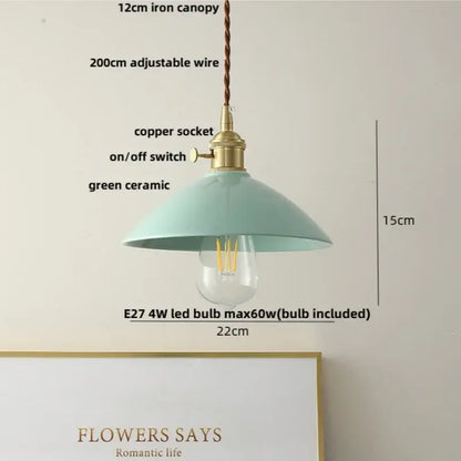 White enamel pendant light with ceramic knob switch kitchen lamp