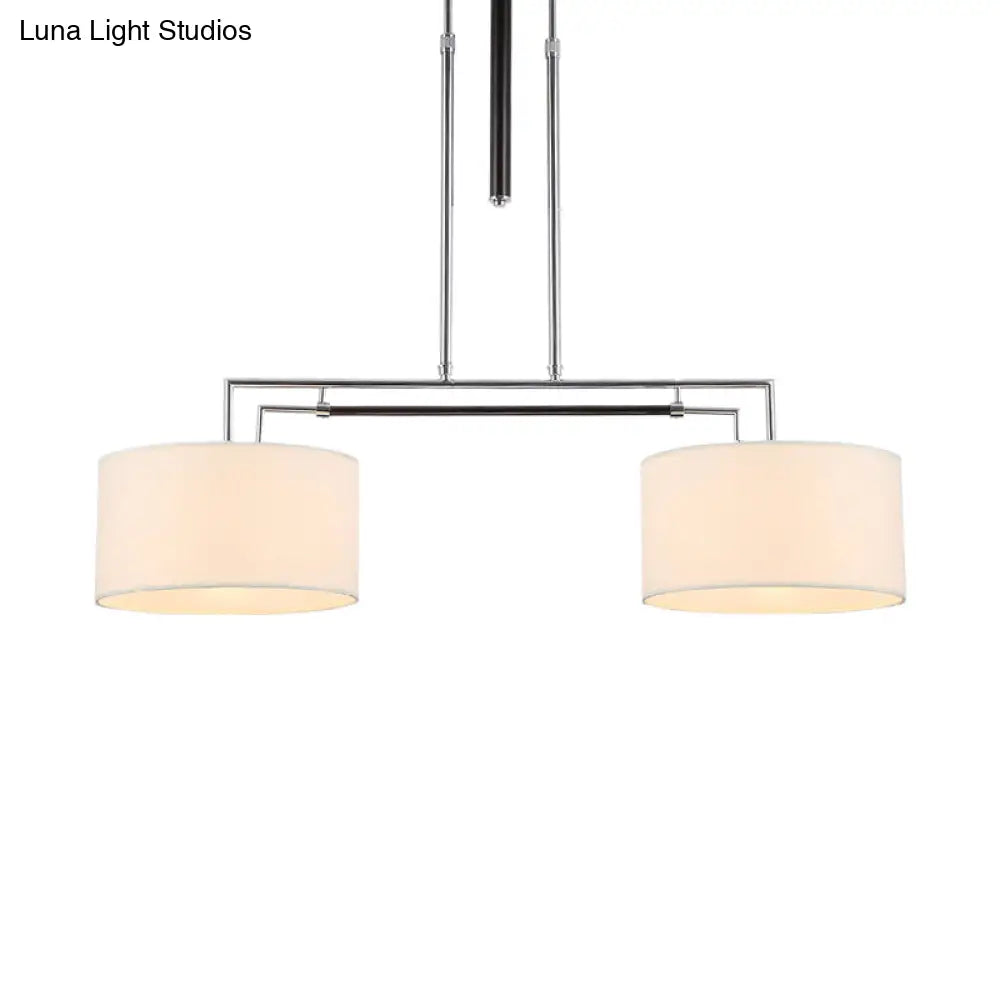 DecorBites™ White Fabric Drum Island Pendant with 2 Lights - Traditional Hanging Light Kit for Dining Room