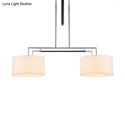 DecorBites™ White Fabric Drum Island Pendant with 2 Lights - Traditional Hanging Light Kit for Dining Room