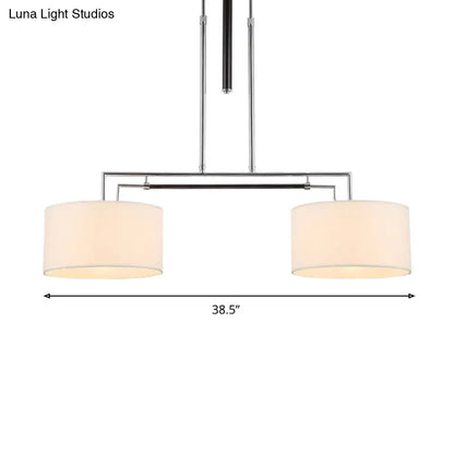 DecorBites™ White Fabric Drum Island Pendant with 2 Lights - Traditional Hanging Light Kit for Dining Room