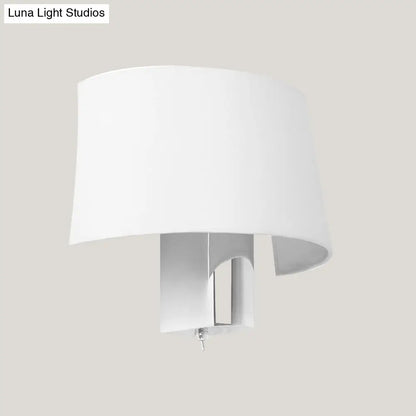 DecorBites™ White Fabric Modern Sconce Lamp - Minimalist Bedroom Wall Lighting Idea with Chrome Lamp Socket