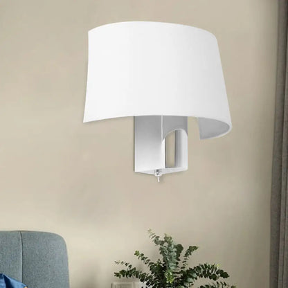 DecorBites™ White Fabric Modern Sconce Lamp - Minimalist Bedroom Wall Lighting Idea with Chrome Lamp Socket