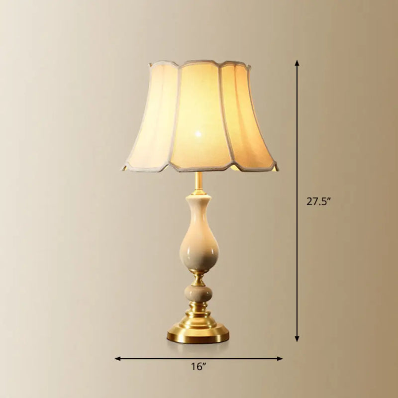 DecorBites™ White Fabric Scalloped Bell Table Lamp - Simplicity Design, Ceramic Decor