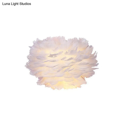 DecorBites™ White Feather Nordic Wall Sconce with Blossoming Flower Design for Girls' Bedroom Lighting