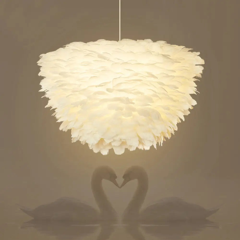 DecorBites™ White Floral Pendant Chandelier with Feather Accent - Simple Dining Room Lighting