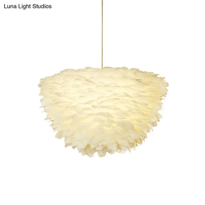 DecorBites™ White Floral Pendant Chandelier with Feather Accent - Simple Dining Room Lighting