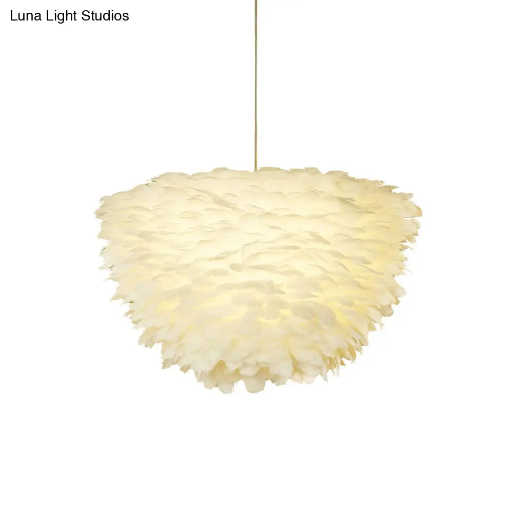 DecorBites™ White Floral Pendant Chandelier with Feather Accent - Simple Dining Room Lighting
