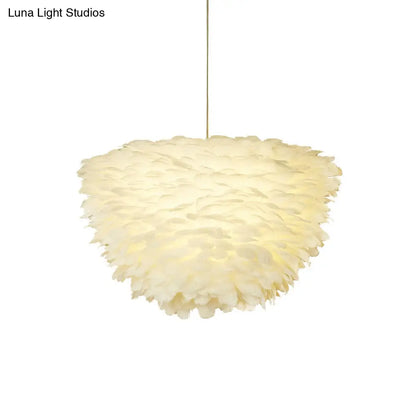 DecorBites™ White Floral Pendant Chandelier with Feather Accent - Simple Dining Room Lighting