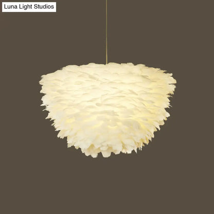 DecorBites™ White Floral Pendant Chandelier with Feather Accent - Simple Dining Room Lighting