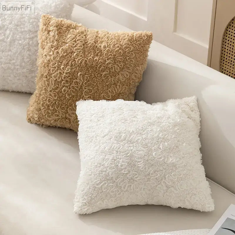 White fluffy ivorycamel polka dot cushion cover 45x45cm living room