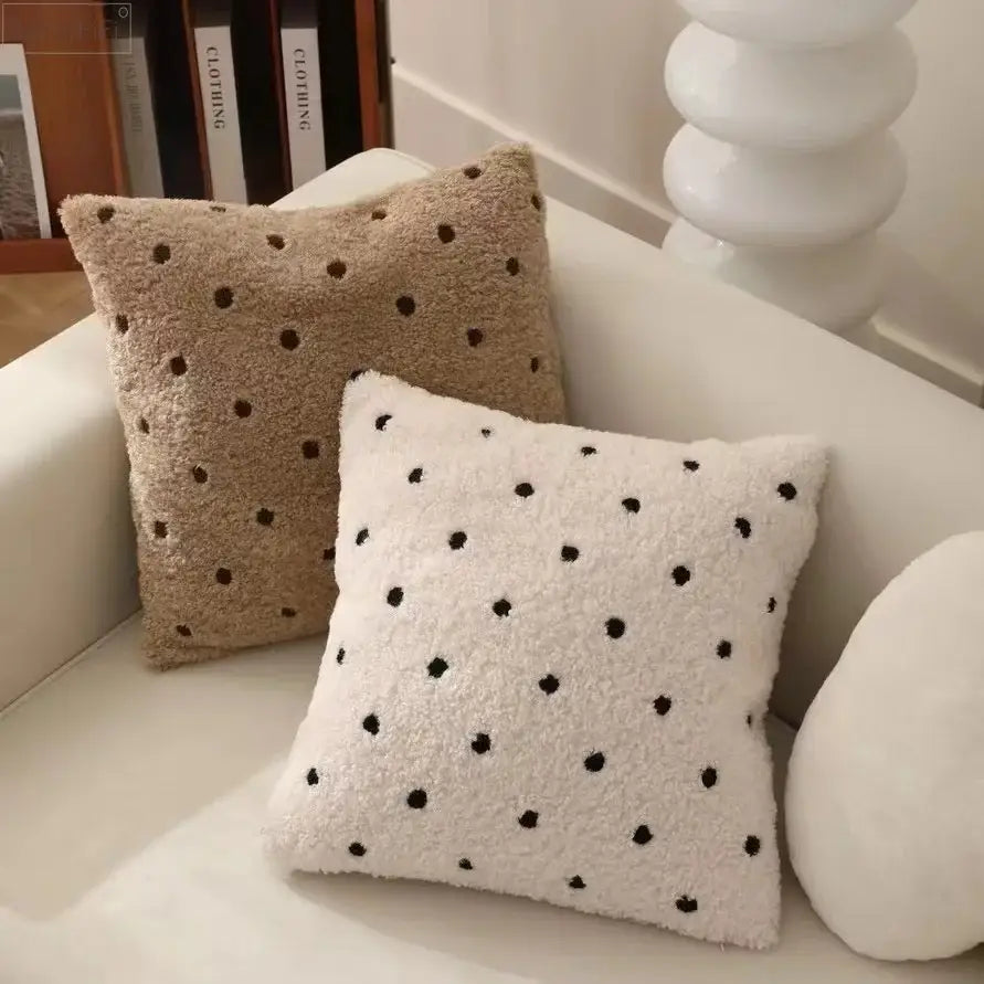 White fluffy ivorycamel polka dot cushion cover 45x45cm living room
