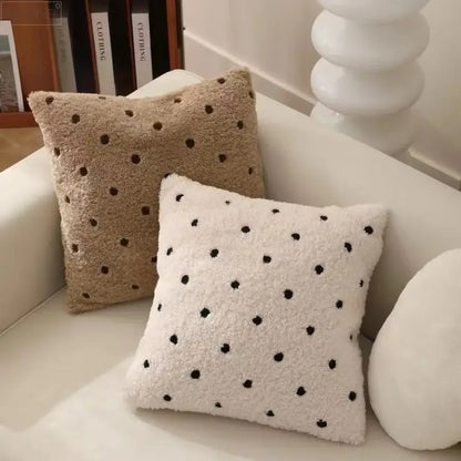 White fluffy ivorycamel polka dot cushion cover 45x45cm living room