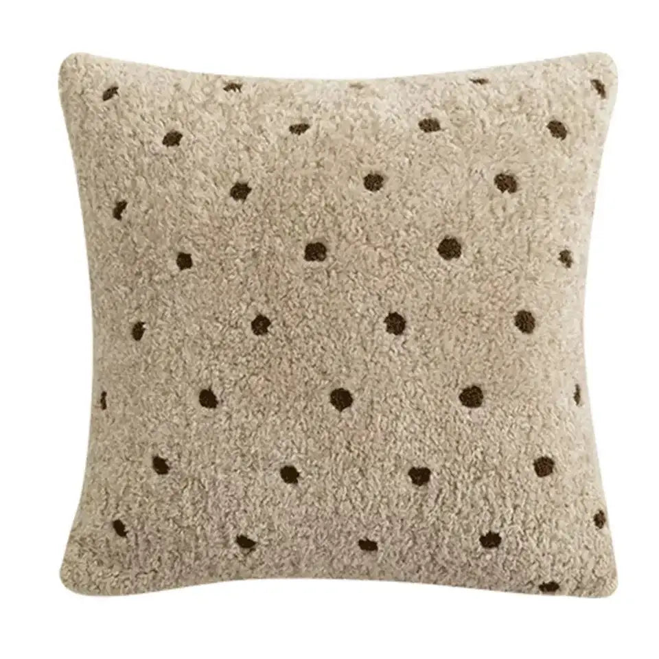 White fluffy ivorycamel polka dot cushion cover 45x45cm living room