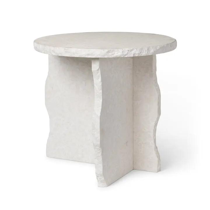 White Fossil Limestone Turkish Handcrafted Natural Stone End Table