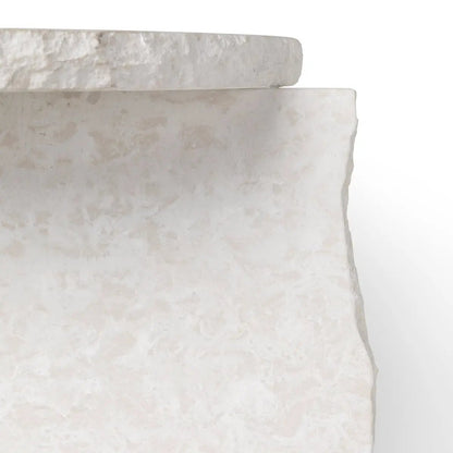 White Fossil Limestone Turkish Handcrafted Natural Stone End Table