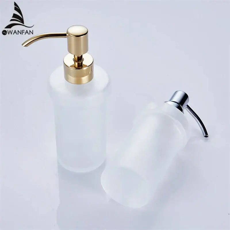 White frosted glass liquid soap dispenser bathroom gold pump