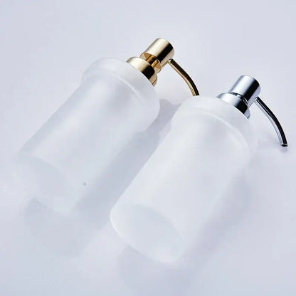 White frosted glass liquid soap dispenser bathroom gold pump