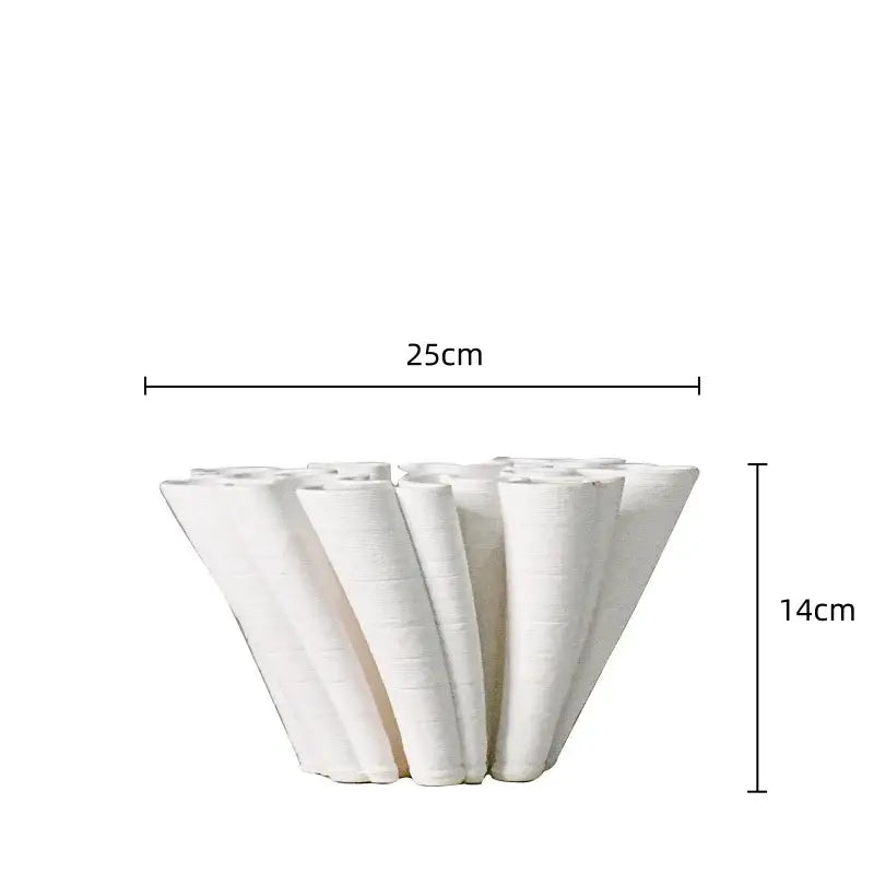 White geometric ceramic fold pattern vase living room decor