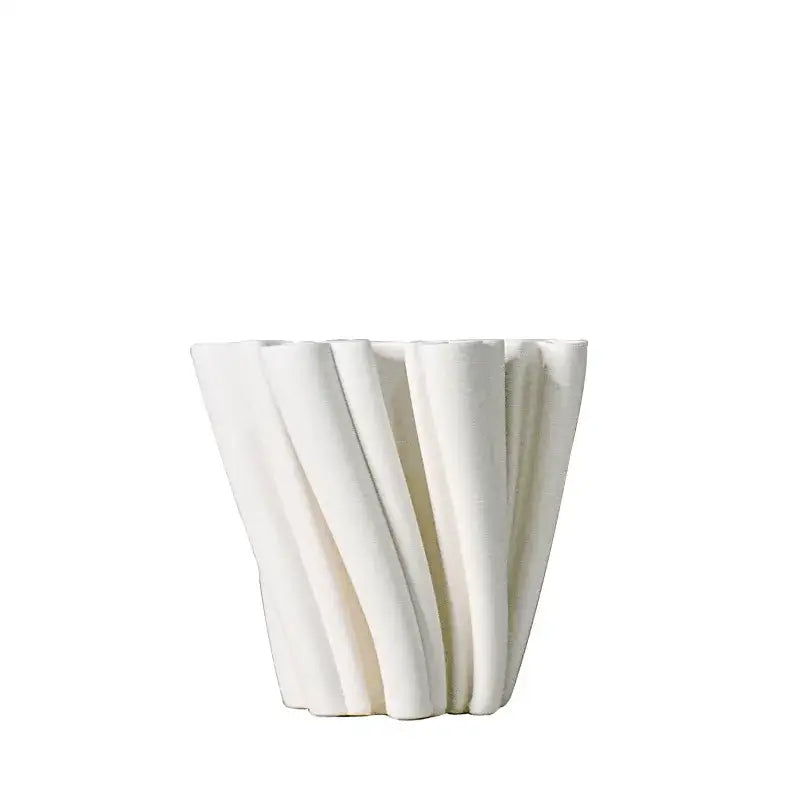 White geometric ceramic fold pattern vase living room decor