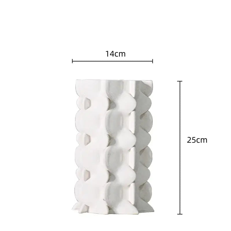 White geometric ceramic fold pattern vase living room decor
