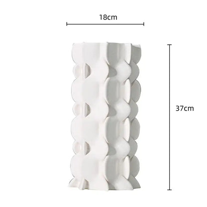 White geometric ceramic fold pattern vase living room decor