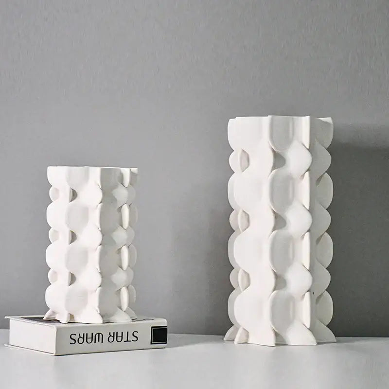 White geometric ceramic fold pattern vase living room decor