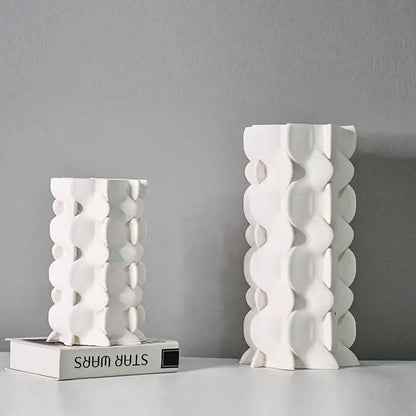 White geometric ceramic fold pattern vase living room decor