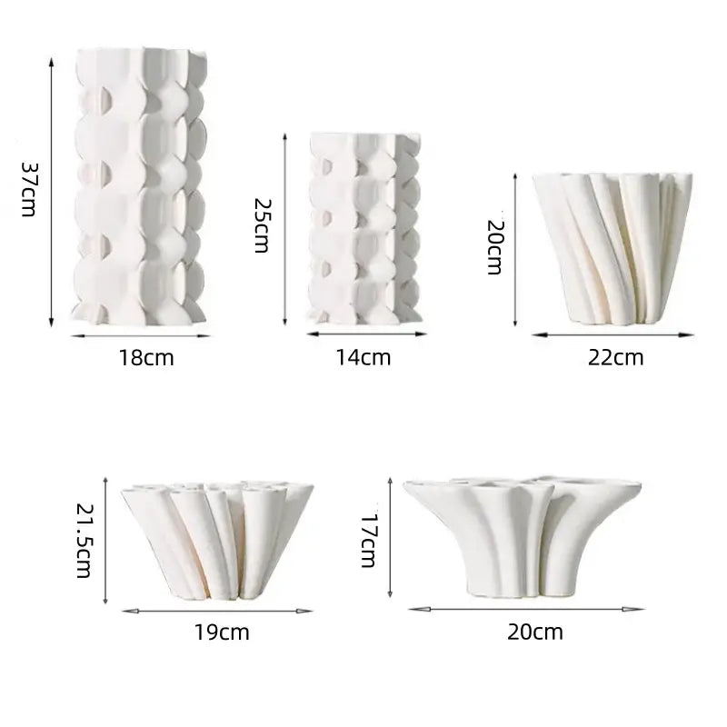White geometric ceramic fold pattern vase living room decor