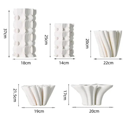 White geometric ceramic fold pattern vase living room decor