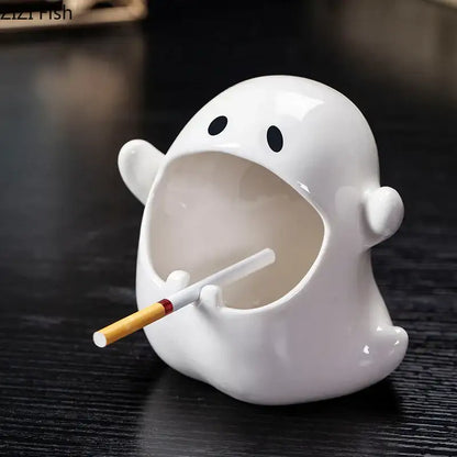 White ghost genie halloween porcelain ashtray desk decor office