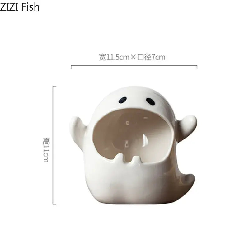 White ghost genie halloween porcelain ashtray desk decor office